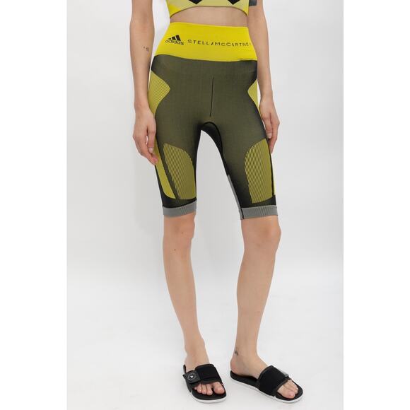 ADIDAS BY STELLA MCCARTNEY Cycling Shorts Large Yellow Logo Waist Seamless Bike - Picture 2 of 15